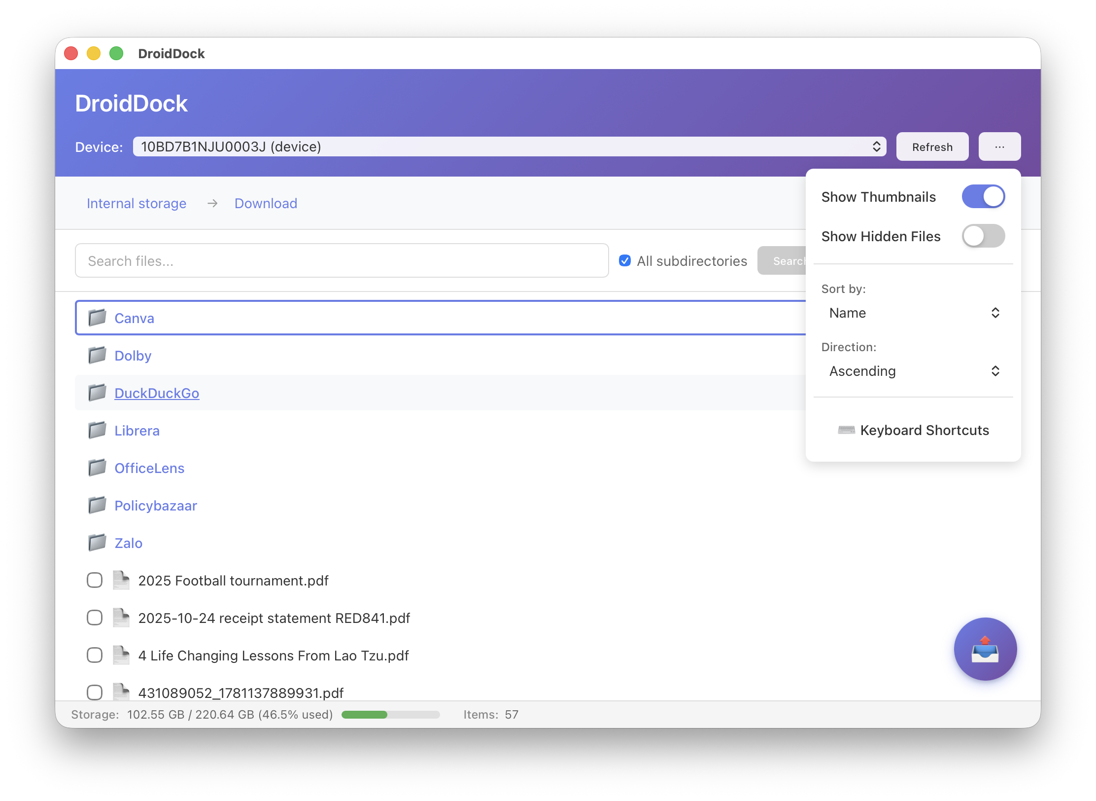 DroidDock Show Hidden Files
