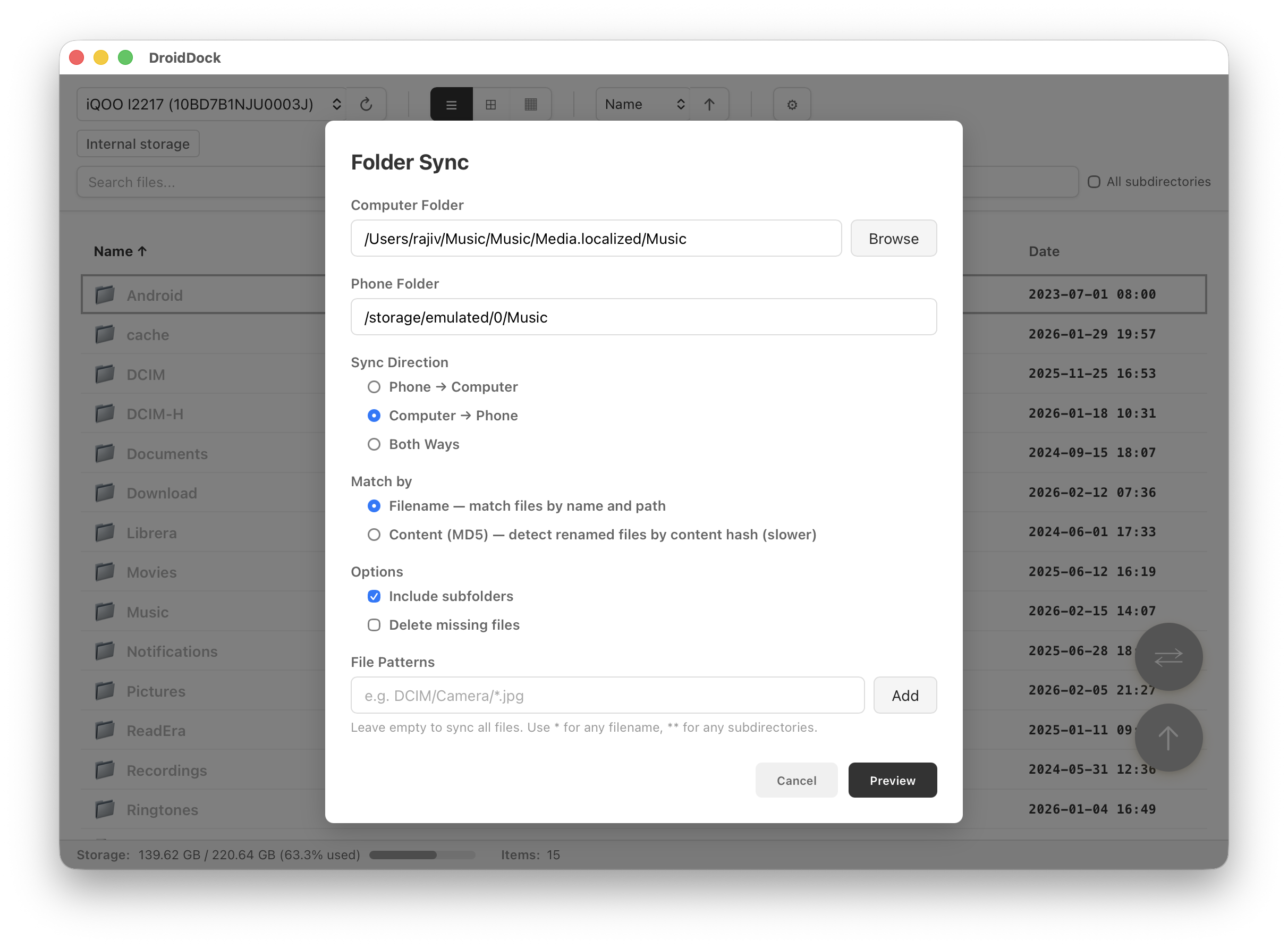 DroidDock Folder Sync