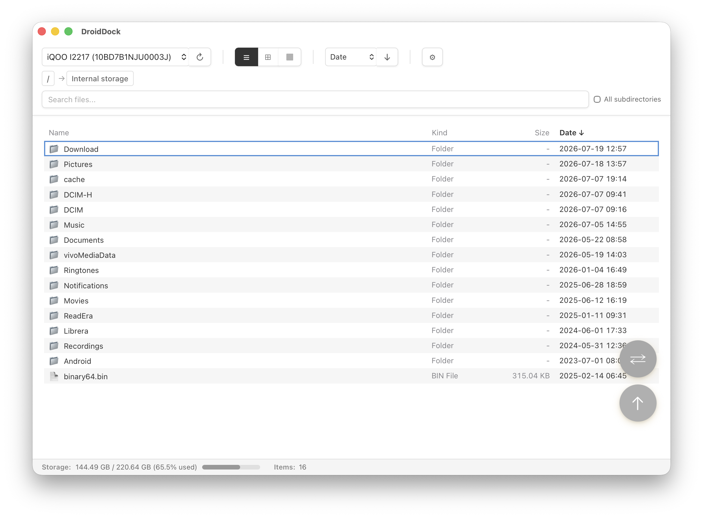 DroidDock List View - Compact Layout