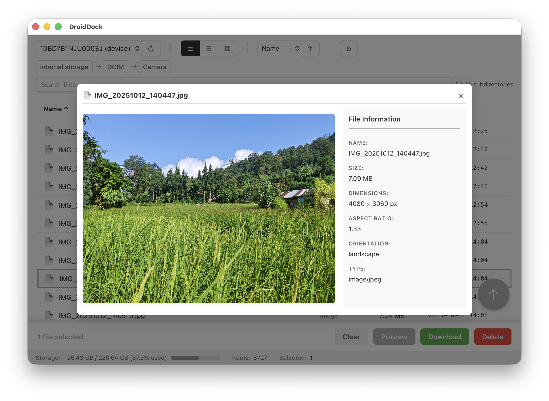 DroidDock File Preview Modal
