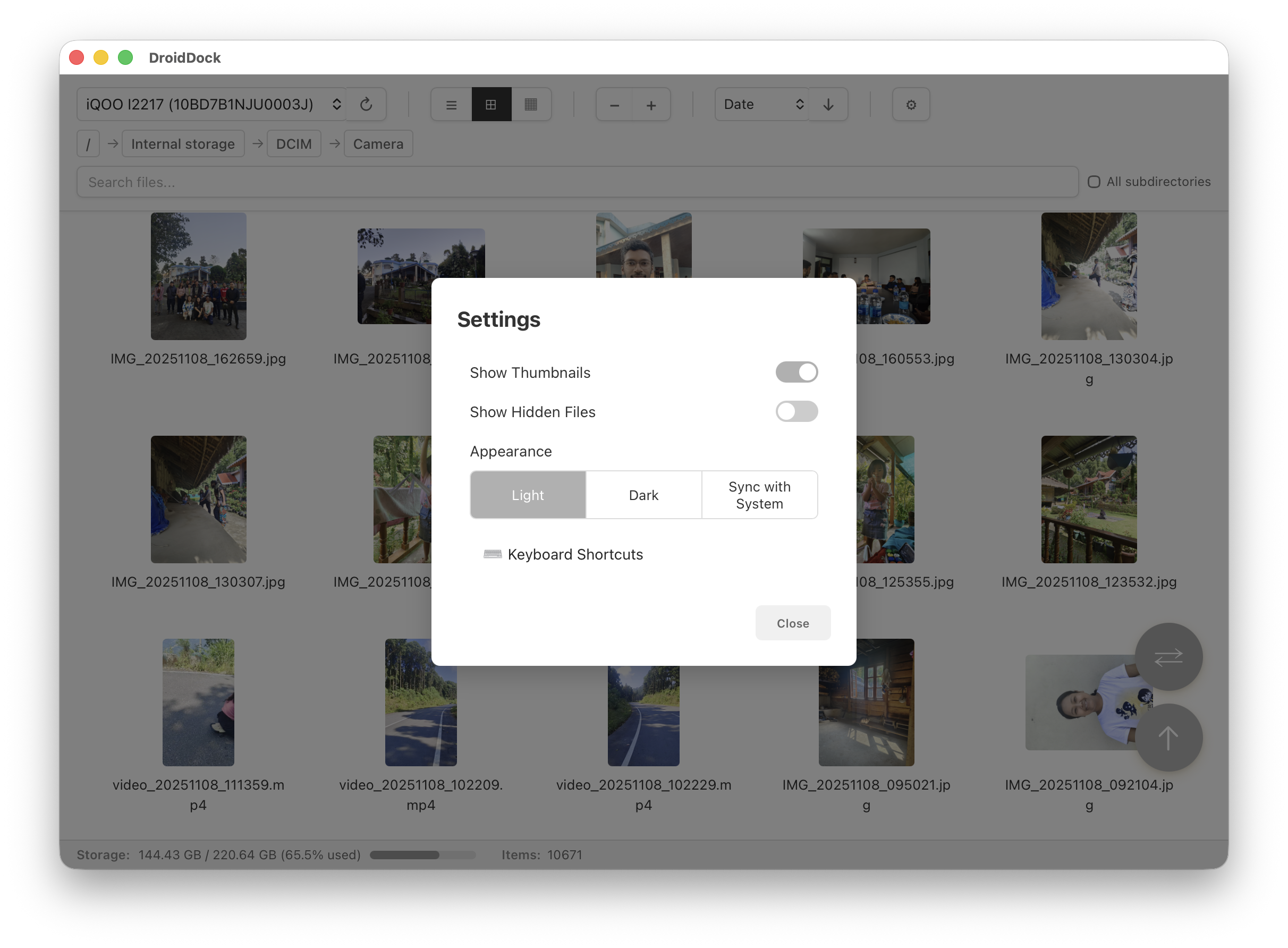 DroidDock Settings and Appearance